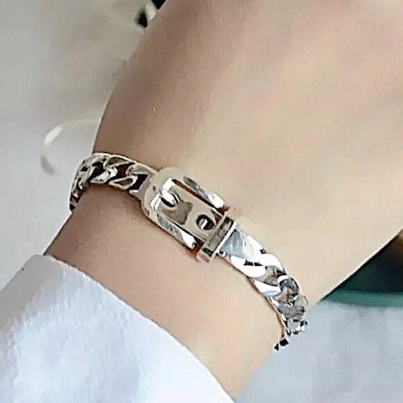 Belt Buckle Sterling Silver Chain Link Bracelet - Picture 6 of 8